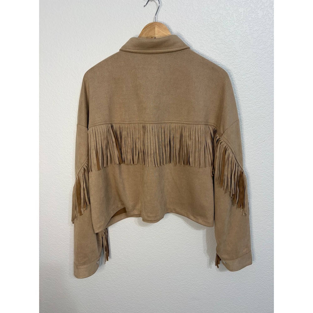 Lucky & Blessed Faux Suede Fringe Western Cropped Jacket Tan Camel 2XL Womens - Picture 5 of 5